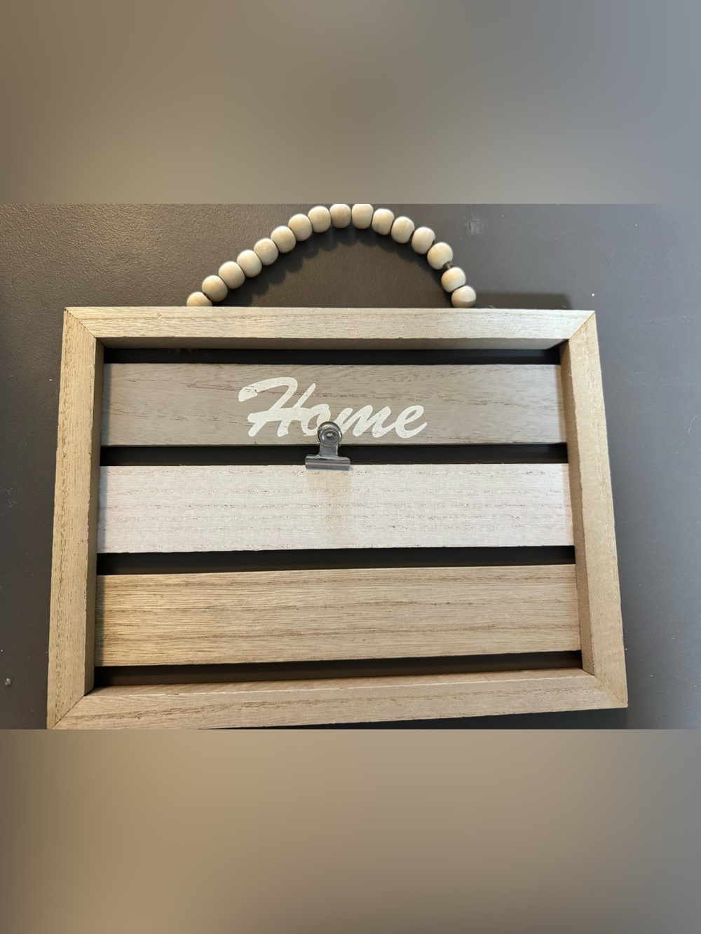 'Home' Wood Slat Wall Sign with Bead Hanger - Neutral